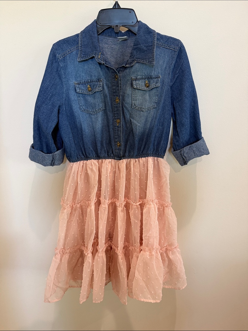 Arizona Jean Company Denim Top with Blush Pink Tiered Skirt Kids Dress